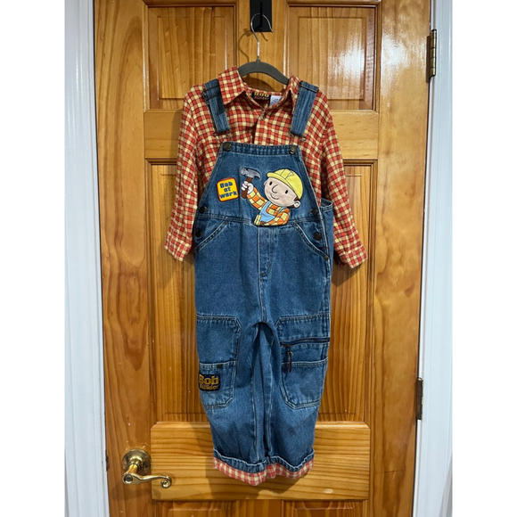 Kids Vintage Bob the Builder Double Knee Embroidered Denim Overall and Shirt - Picture 1 of 11